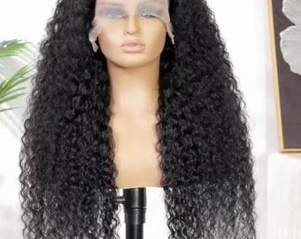 30 Inch Jerry Curly Lace Front Wig Human Hair 13x4 Invisible Lace Natural Black Glueless Pre Plucked Wig