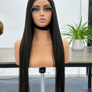 ベトナム ストレート ウィッグ 28 インチ、黒 人毛 レース フロント ウィッグ、高級ナチュラル ウィッグ、グルーレス スタイル、黒 ストレート ウィッグ 28 インチ