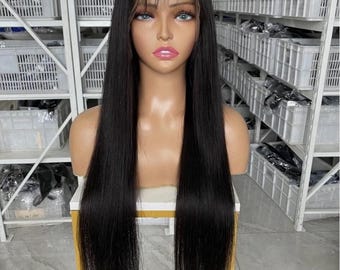 Vietnam Straight Wig 32", Black Human Hair Lace Front Wig, Luxury Natural Wig, Glueless Style, Black Straight Wig 32"