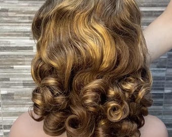 Brown human hair wig Wave Wig Human Hair 4x4 Closure Wig for Black Women F427 Brown Blonde 14 inches
