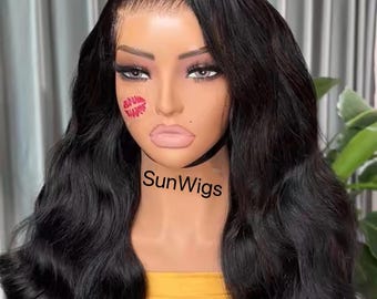 Natural Black Body Wave Lace Front Human Hair Wigs Brazilian Remy Hair Transparent Lace Frontal Wig For Women Glueless Pre Plucked Wigs