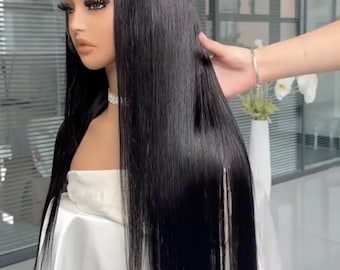 Natural Black Silk Straight Lace Front Human Hair Wigs Brazilian Remy Hair Glueless Transparent HD Lace Frontal Wig For Women