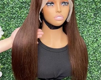 Brown Silk Straight Lace Front Human Hair Wigs Brazilian Remy Hair Glueless Transparent HD Lace Frontal Wig For Women