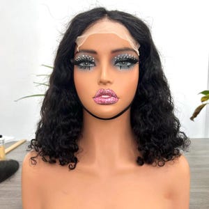 Water Curly Bob Wig Human Hair Wig for Black Women Glueless Wear and Go 14 inches