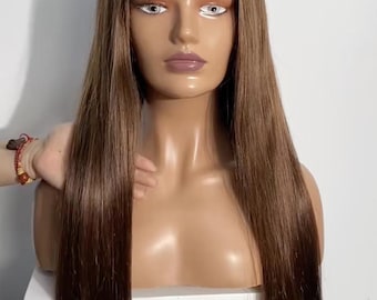 Brown Silk Straight Lace Front Human Hair Wigs Brazilian Remy Hair Glueless Transparent HD Lace Frontal Wig For Women 28inch
