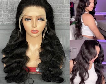 Natural Black Body Wave Lace Front Human Hair Wigs Brazilian Remy Hair Transparent Lace Frontal Wig For Women Glueless Pre Plucked Wigs