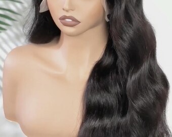 Natural Black Body Wave Lace Front Human Hair Wigs Brazilian Remy Hair Transparent Lace Frontal Wig For Women Glueless Pre Plucked Wigs
