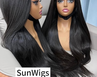 Natural Black Silk Straight Lace Front Human Hair Wigs Brazilian Remy Hair Glueless Transparent HD Lace Frontal Wig For Women