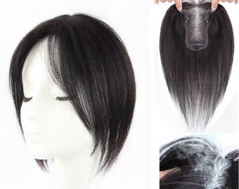 Real Human Hair Topper for Women with Thinning Hair Remy Human Hair Topper for Women Real Human Hair Pieces for Hair Loss Brown Dark 12 inch