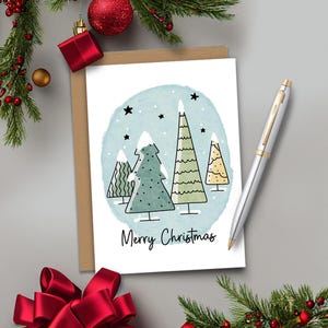 de Noël d'arbres de neige | Carte de voeux illustrée à la main, lui, elle, ami, mari, femme, enfants | A7 5 x 7 | A2 4,25 x 5,5