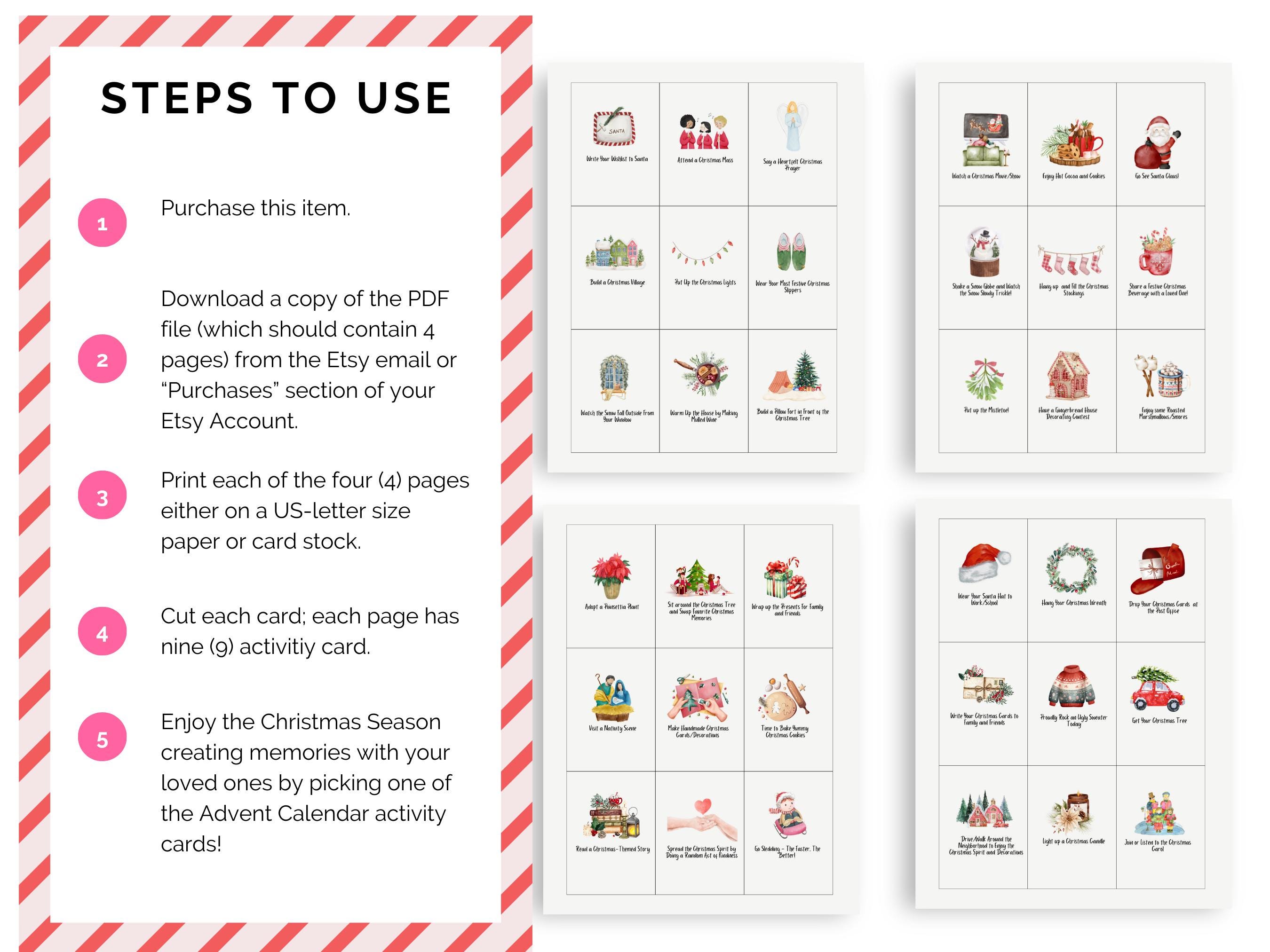 36 Printable Advent Activity Cards for Kids, Family Christmas Bucket ...