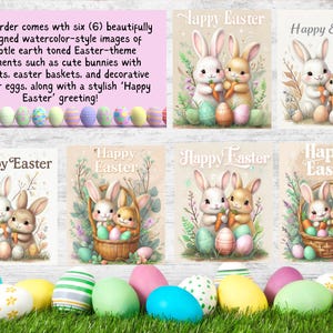 Frohe Ostersonntag Karte Frohe Häschen Aquarell Süßer Hase Nachricht, Osterei, Printable Homemade Greeting Cards Set DIY (6 Designs 5 "x7"