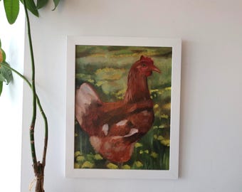 Peinture à l'huile originale de coq encadrée : Art mural de campagne de ferme