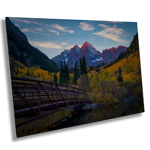 Maroon Bells Aspen Colorado - Herbst Landschaft Fotografie Sonnenaufgang Sonnenuntergang Leinwand Metall Druck Wohnzimmer Schlafzimmer Wand Kunst Poster Dekor