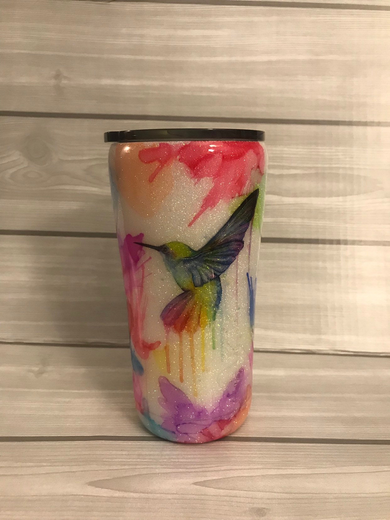 Colorful Glitter Colorful Purple Tumbler Cup White Tumbler w Straw Sublimation Tumbler Wine Tumbler Humming Bird Stainless Steel