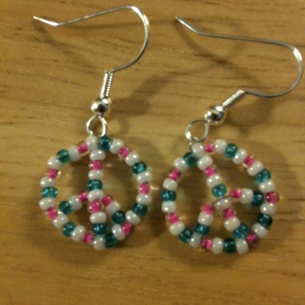 Peace Earrings - Peace Symbol Earrings - Beaded Earrings - Beaded Peace Earrings - Custom Color Earrings - Custom Beaded Peace Earrings