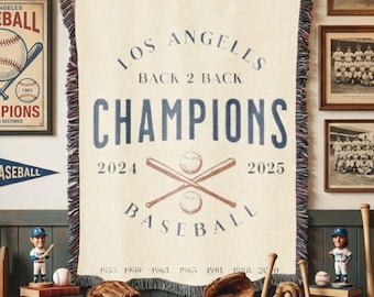 LA Baseball Back to Back Champions Woven Throw Blanket