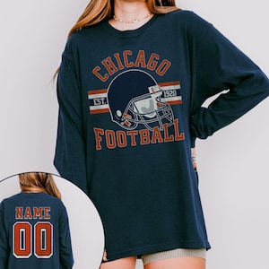 Chicago Football Long Sleeve Tee Shirt, Vintage Comfort Colors Shirt, Fan Gift, Unisex Long-Sleeve T-shirt, Chicago Game Day Fan Gear