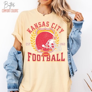 Kansas City Football Vintage T-shirt, Unisex Comfort Colors Shirt, KC Football Team Tee, Kansas City Football Fan Gift, Father&#39;s Day Gift