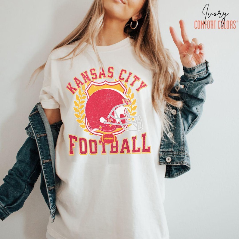 Vintage Kansas City Football Sweatshirt or Shirt: Comfort Colors, KC Game Day Apparel Ivory