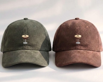 Espresso Martini Hat, Embroidered Corduroy Ball Cap, Coffee Cocktail Patch, Vintage Baseball Cap, Cute Cool Dad Hat
