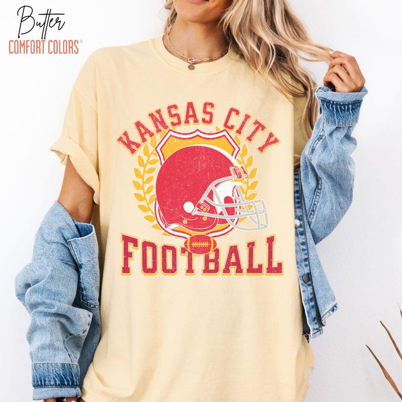 Vintage Kansas City Football Sweatshirt or Shirt: Comfort Colors, KC Game Day Apparel zdjęcie 4