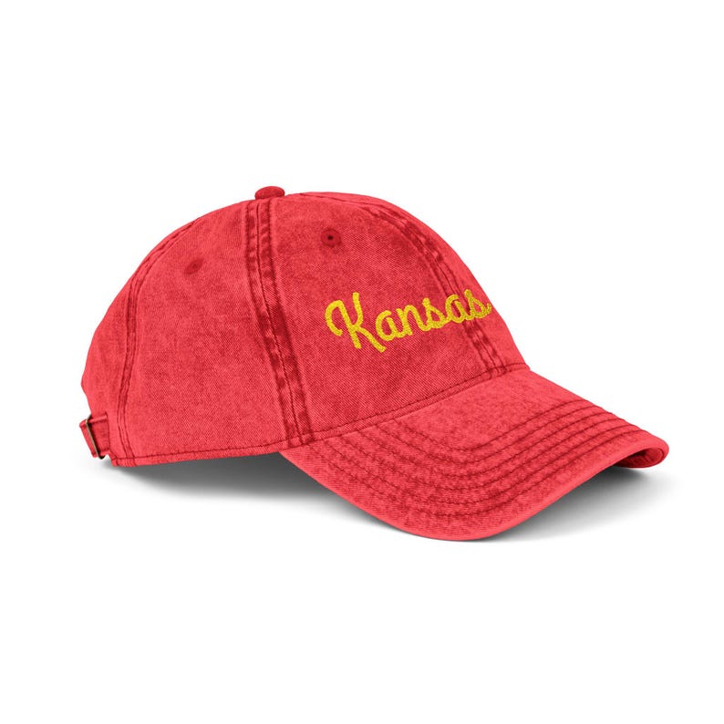 Vintage Kansas City Embroidered Cap: Distressed Red KC Sports Hat image 3