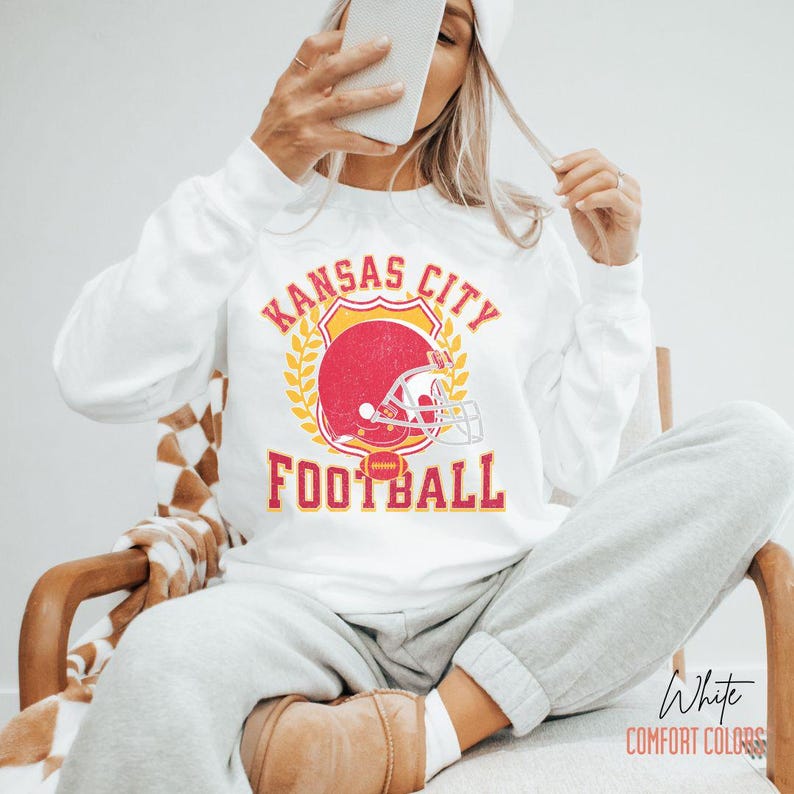 Vintage Kansas City Football Sweatshirt or Shirt: Comfort Colors, KC Game Day Apparel White