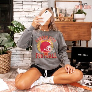 Vintage Kansas City Football Sweatshirt or Shirt: Comfort Colors, KC Game Day Apparel Pepper