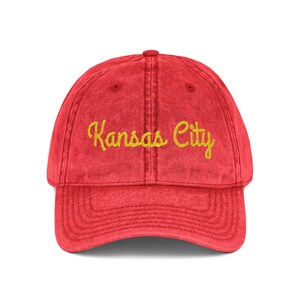 Vintage Kansas City Embroidered Cap: Distressed Red KC Sports Hat image 2