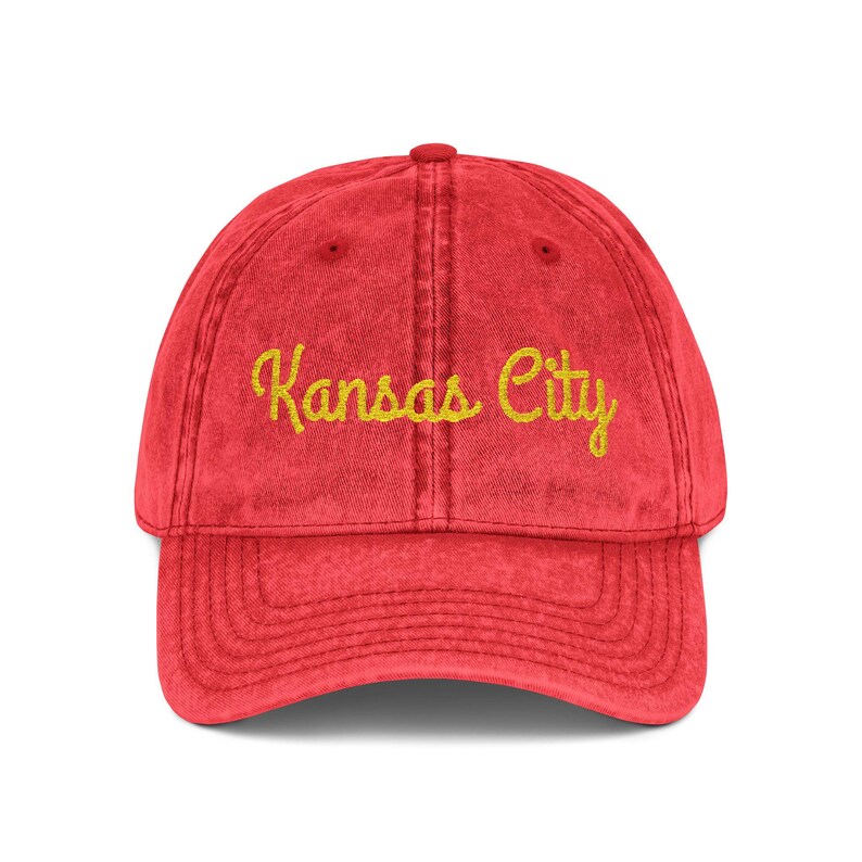 Vintage Kansas City Embroidered Cap: Distressed Red KC Sports Hat image 2
