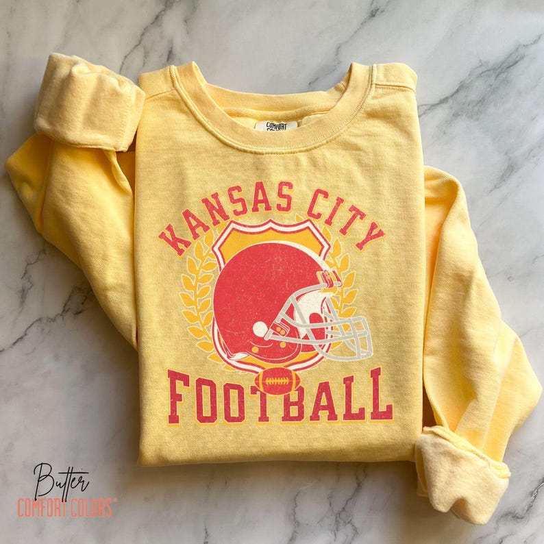 Vintage Kansas City Football Sweatshirt or Shirt: Comfort Colors, KC Game Day Apparel Butter
