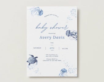 Sea you soon baby shower Canva ready invite