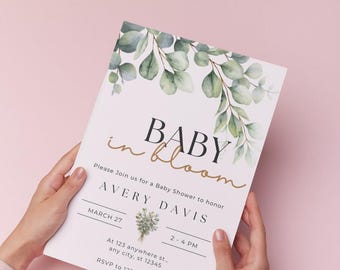 Baby in bloom | baby shower invite| gender neutral | Editable Canva Template