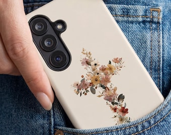 Christian Phone Case iPhone 17 Samsung Galaxy S26 Google Pixel 9 Religious Wildflower Cross Phone Cover Jesus Floral Christian Accessories