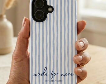 Blue Striped Christian Phone Case iPhone 17 16 15 Samsung Galaxy S26 S25 S24 S23 Google Pixel 9 Scripture Verse Christian Gift Faith Cover