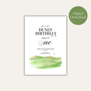 Hole in One Birthday Invitation Editable Golf First Birthday Invitation Card Hole in One Par-tee Invite Boy Golf Birthday Template