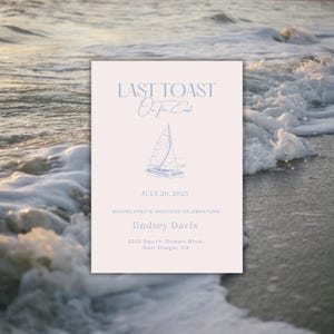Coastal Bachelorette Invitation Itinerary Last Toast On The Coast Bachelorette Invitation Beach Bachelorette Coastal Hens Weekend Canva