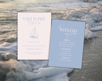 Last Toast On The Coast 30A Bachelorette Invitation and Itinerary Template Coastal Beach Bachelorette Party Invite Printable Itinerary