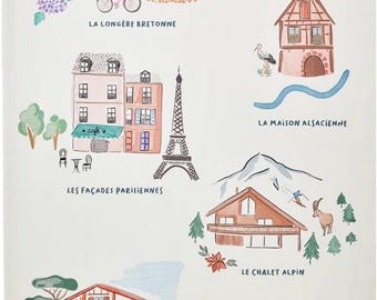 Paño de cocina de algodón French Houses, paño de té, 20 x 30 pulgadas, 100% algodón