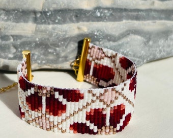 Flora handwoven bracelet. Glass Delica and 24k gold beads.