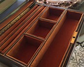 Antique Leather Jewelry Box with Beveled Glass original Key made in Italy
