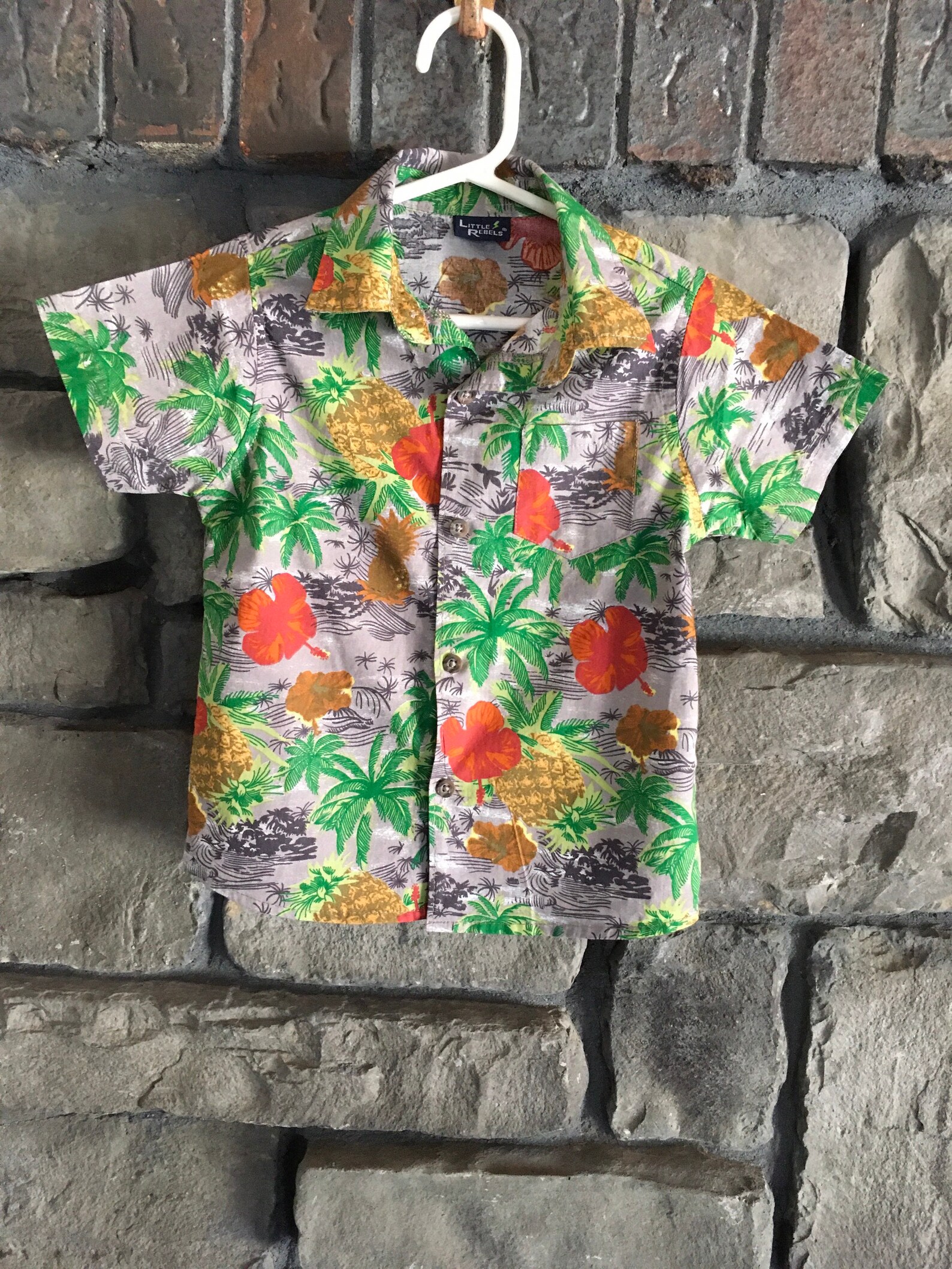 Little Boys Hawaiian Print Shirt sz 4 5 Pineapple Hibiscus Etsy