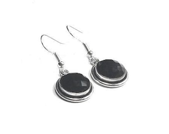 Black Onyx  Earrings , Sterling Silver Ear Wires