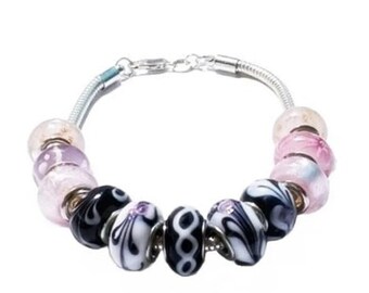 European Bead Bracelet, Sterling Silver Chain