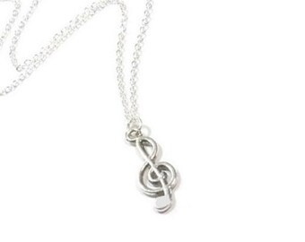 Treble Clef Pendant, 925 Silver Chain,  Gift for Music Lover