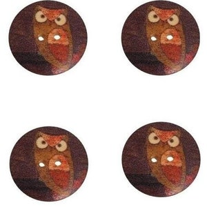 30mm Buttons Wooden Round 2-Hole, Painted Owl, DIY Craft Supplies Findings ,  6 Pcs