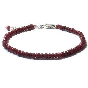 Faceted Brazil Ruby Red Rondelle Bracelet, Sterling Silver Lobster Clasp