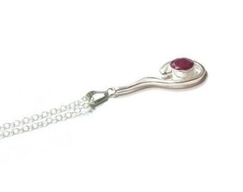 Faceted Ruby Pendant ,  Sterling Silver Chain