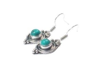 Turquoise Earrings , Sterling Silver Ear Wires